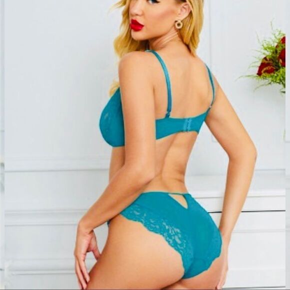 Teal Sexy Bra Thong Lingerie Set - Picture 4 of 10